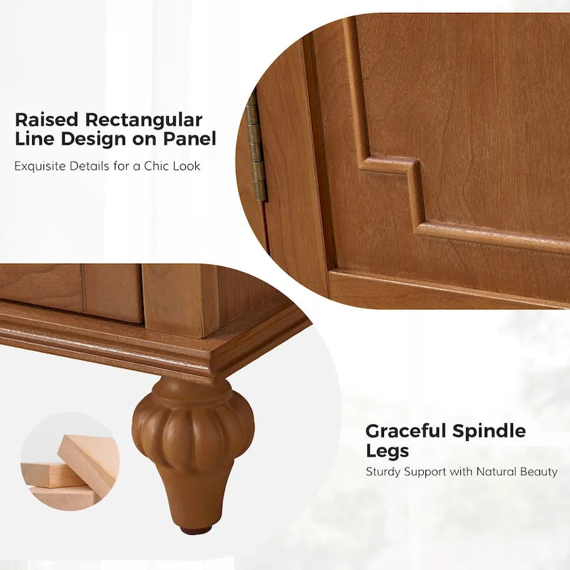 Acorn / White 58" Traditional 4-Door 2-Drawer Sideboard with Wine Rack, Seats 1