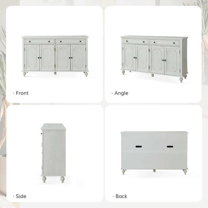 Acorn / White 58" Traditional 4-Door 2-Drawer Sideboard with Wine Rack, Seats 1