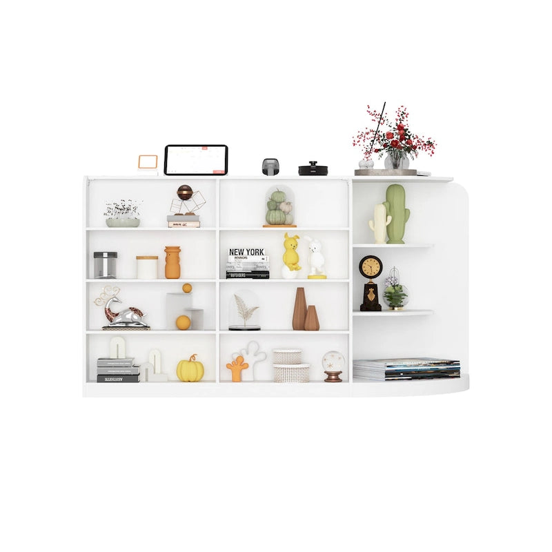 White L-Shaped Reception Desk with Storage, Single-Person Workstation