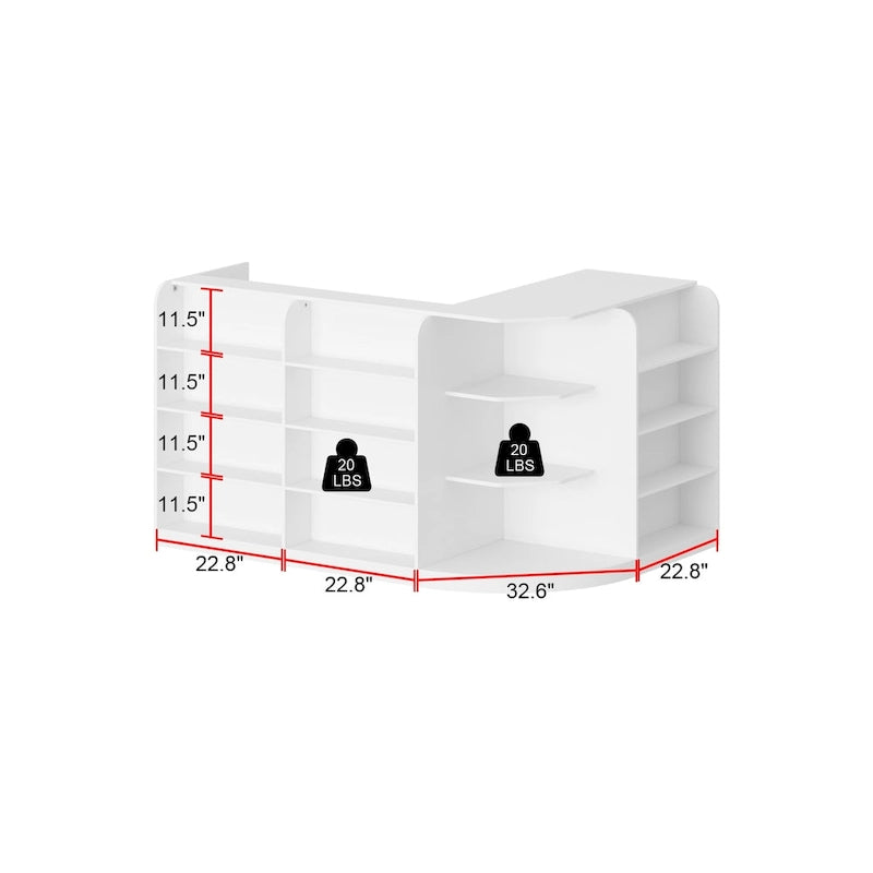 White L-Shaped Reception Desk with Storage, Single-Person Workstation