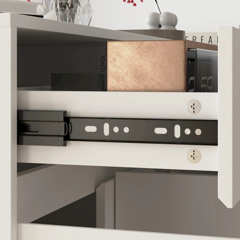 White L-Shaped Reception Desk with Storage, Single-Person Workstation