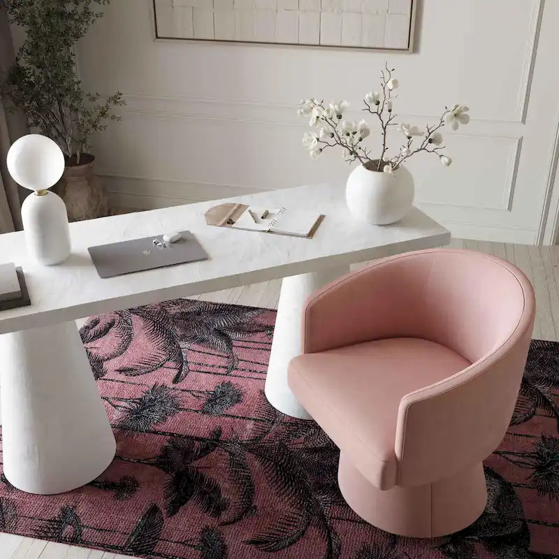 Taupe / Pink / Light Green Chenille Swivel Rolling Desk Chair, Single Seat