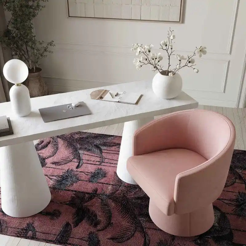 Taupe / Pink / Light Green Chenille Swivel Rolling Desk Chair, Single Seat