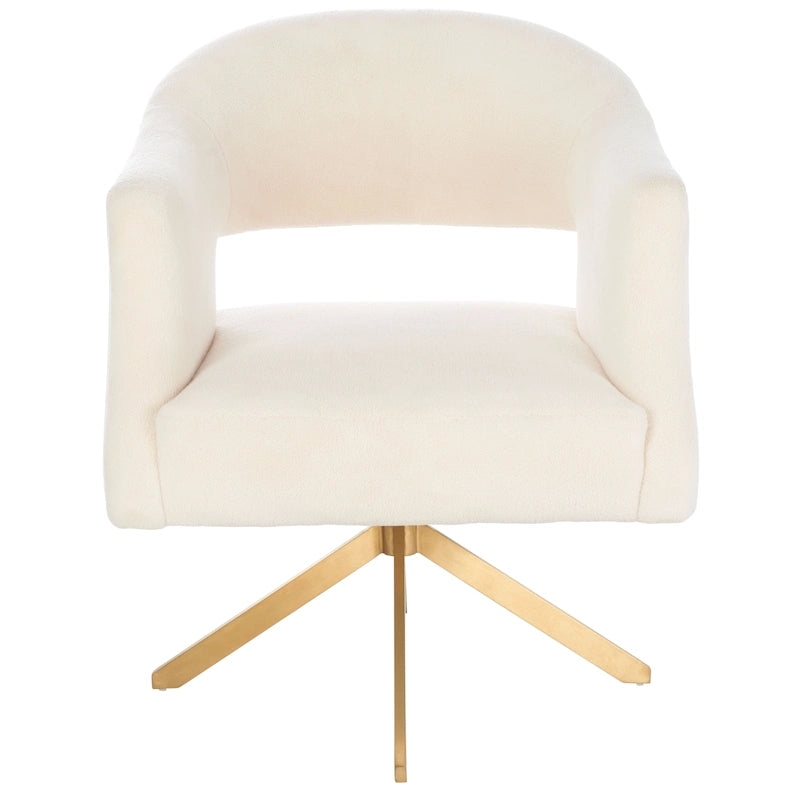 Ivory/Gold Velvet Swivel Accent Chair, Single Seat – 27"W x 29"D x 33"H