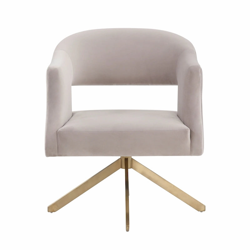 Ivory/Gold Velvet Swivel Accent Chair, Single Seat – 27"W x 29"D x 33"H