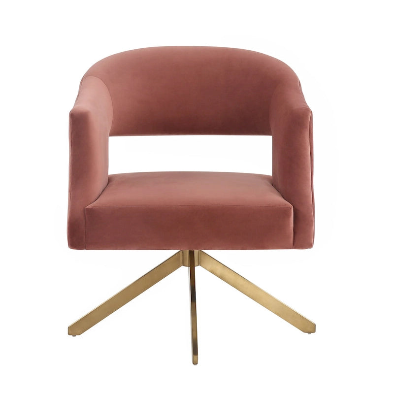 Ivory/Gold Velvet Swivel Accent Chair, Single Seat – 27"W x 29"D x 33"H