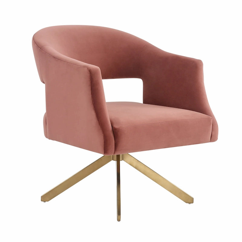 Ivory/Gold Velvet Swivel Accent Chair, Single Seat – 27"W x 29"D x 33"H