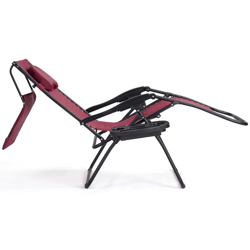Dark Red Reclining Lounge Chair with Sunshade & Cup Holder, 1-Person