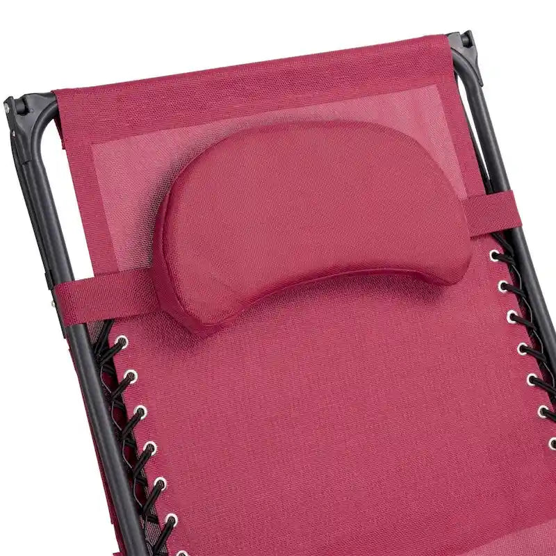 Dark Red Reclining Lounge Chair with Sunshade & Cup Holder, 1-Person
