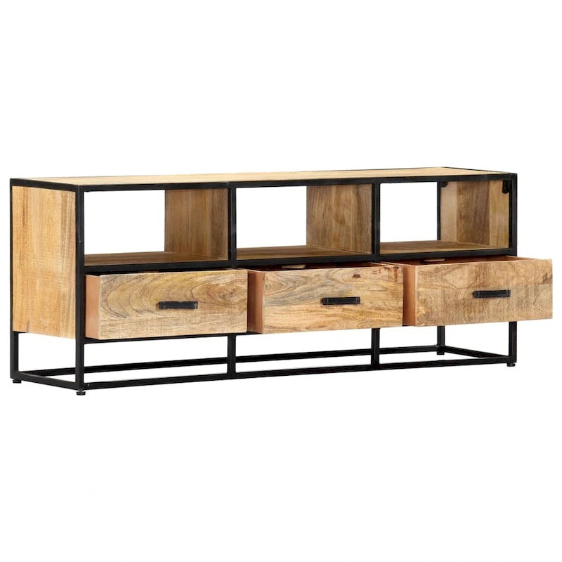 Brown Industrial TV Stand, 3 Drawers & 3 Shelves, Fits up to 50"
