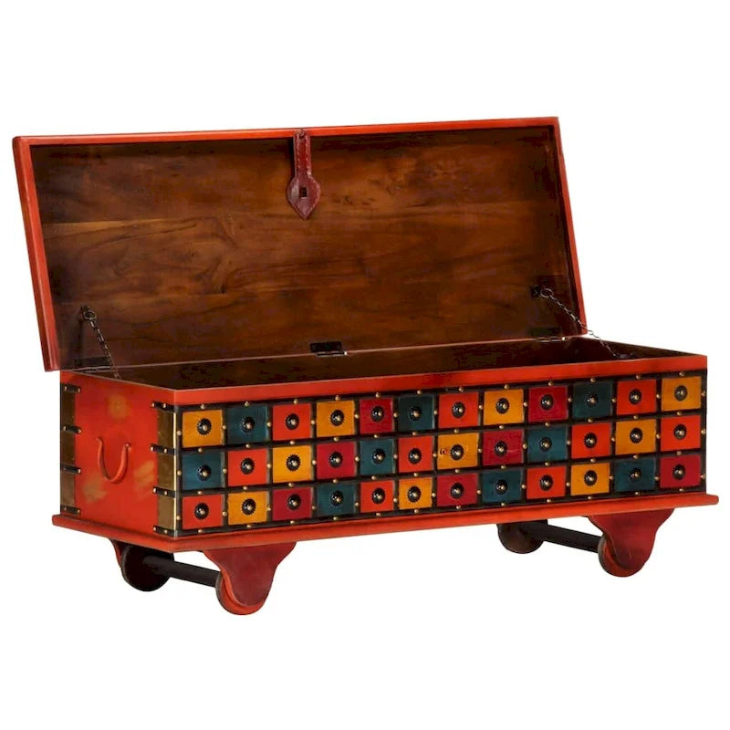 Red Storage Chest, Single, Solid Acacia Wood