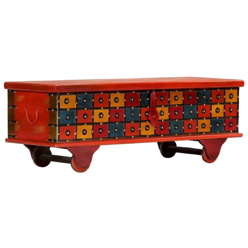 Red Storage Chest, Single, Solid Acacia Wood