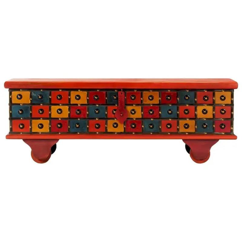 Red Storage Chest, Single, Solid Acacia Wood