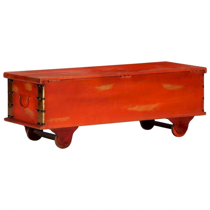 Red Storage Chest, Single, Solid Acacia Wood