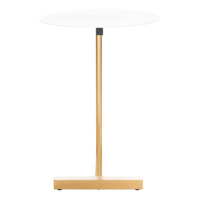 Black / White Round C-Shape Side Table, Gold Metal Base, 1-Person