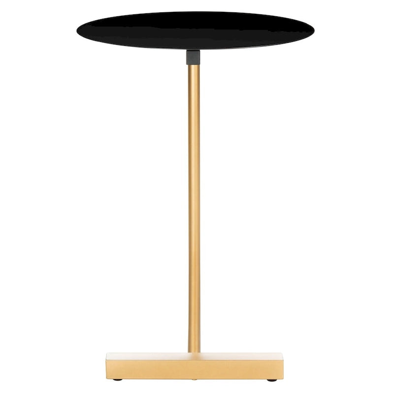 Black / White Round C-Shape Side Table, Gold Metal Base, 1-Person
