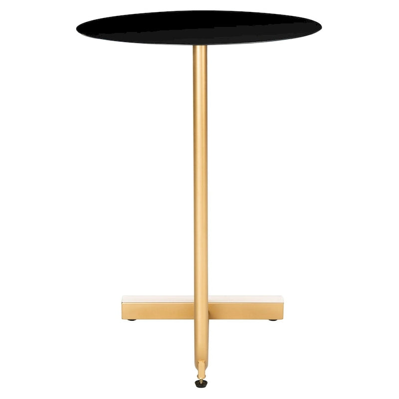 Black / White Round C-Shape Side Table, Gold Metal Base, 1-Person