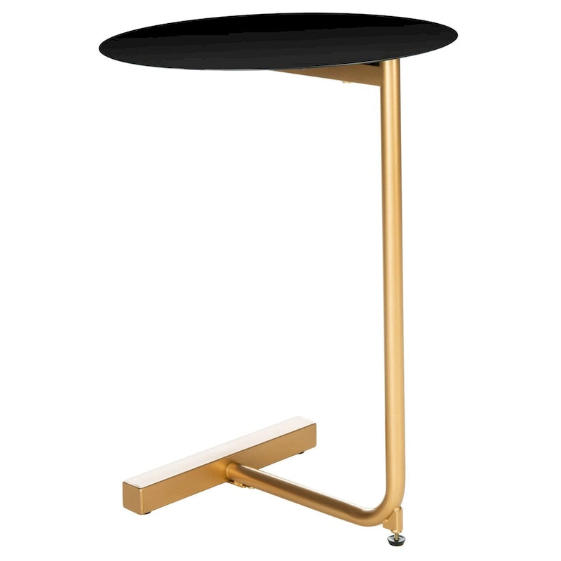 Black / White Round C-Shape Side Table, Gold Metal Base, 1-Person