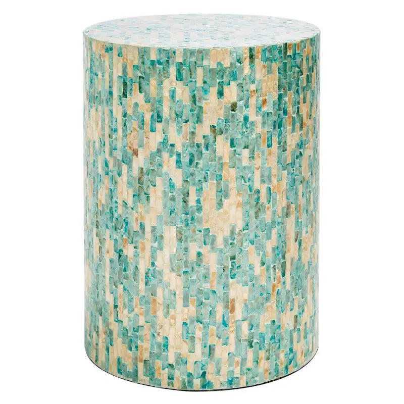 Blue & Gold Mosaic Round Accent Side Table, 1-Tier
