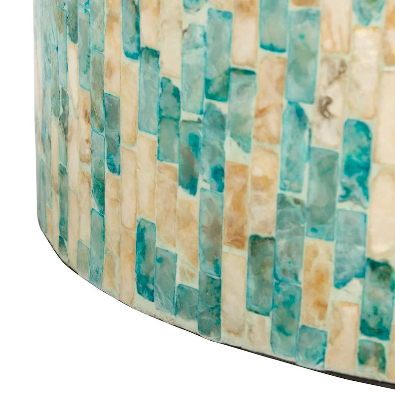 Blue & Gold Mosaic Round Accent Side Table, 1-Tier