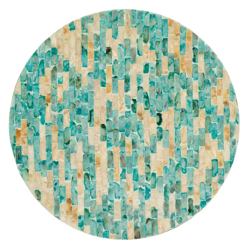 Blue & Gold Mosaic Round Accent Side Table, 1-Tier