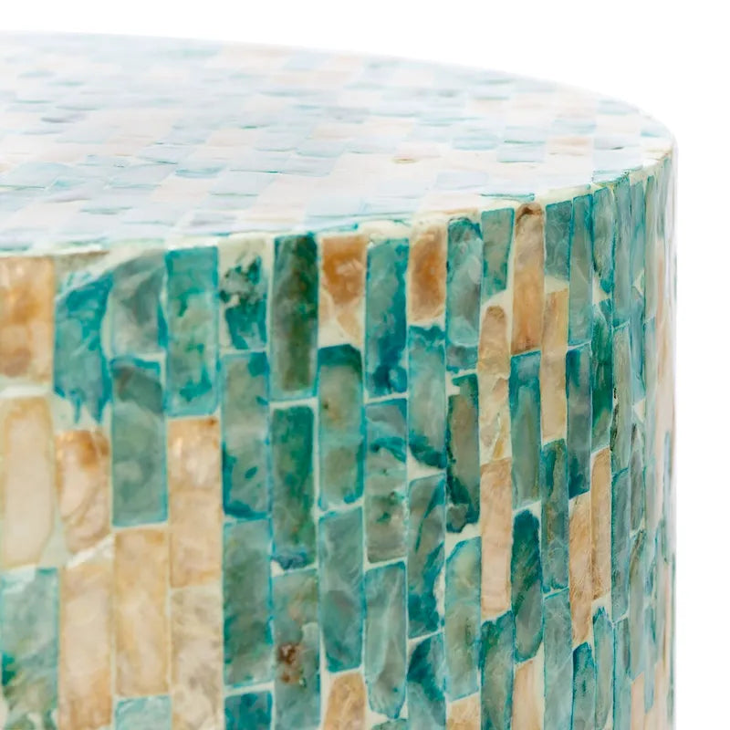 Blue & Gold Mosaic Round Accent Side Table, 1-Tier