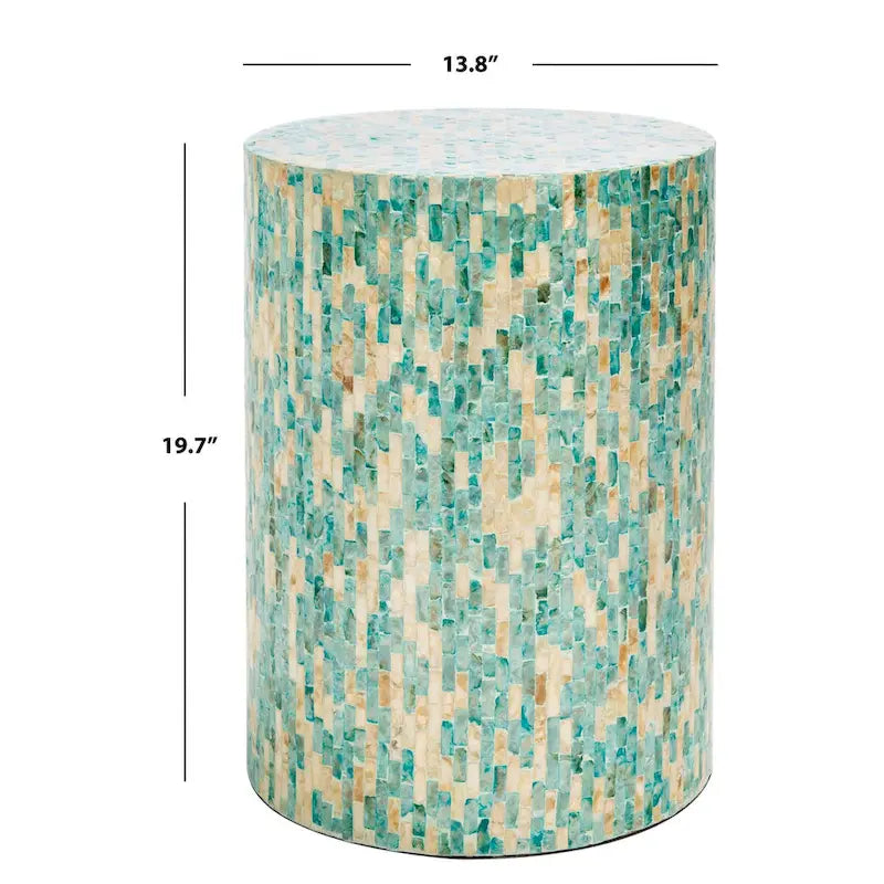 Blue & Gold Mosaic Round Accent Side Table, 1-Tier