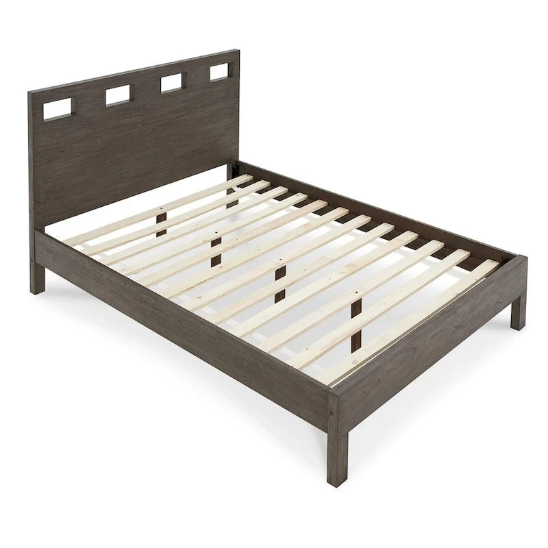 Gray King Bed with Cut-Out Headboard & 4 Storage Drawers, Sleeps 2