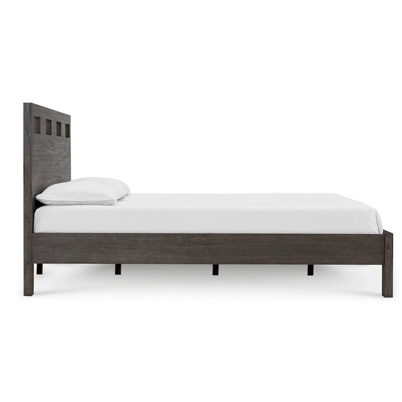Gray King Bed with Cut-Out Headboard & 4 Storage Drawers, Sleeps 2