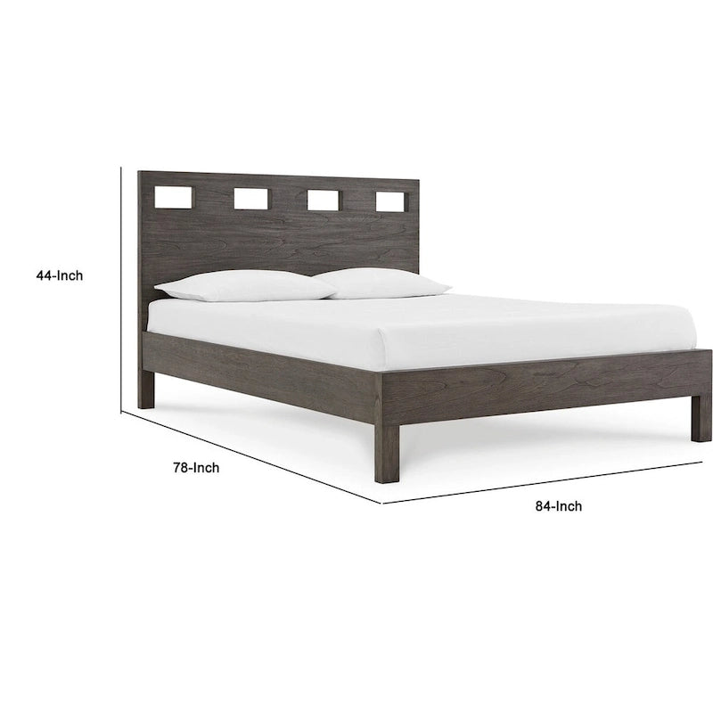 Gray King Bed with Cut-Out Headboard & 4 Storage Drawers, Sleeps 2