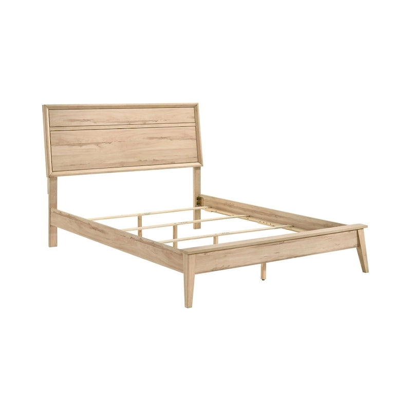 Brown Queen Bed, Sleigh Panel Design, Seats 1, Natural Oak Finish