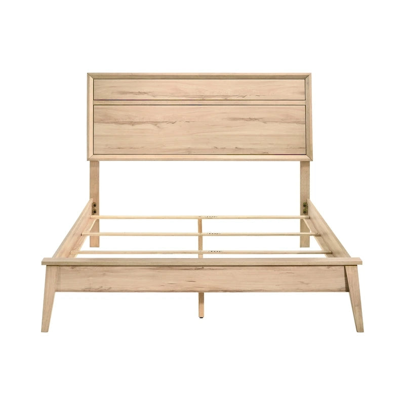 Brown Queen Bed, Sleigh Panel Design, Seats 1, Natural Oak Finish