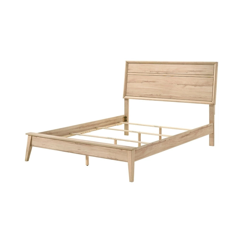 Brown Queen Bed, Sleigh Panel Design, Seats 1, Natural Oak Finish