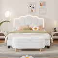 White/Pink Flower-Shaped LED Upholstered Bed with Storage Bench, Full/Twin, 2-Piece Set