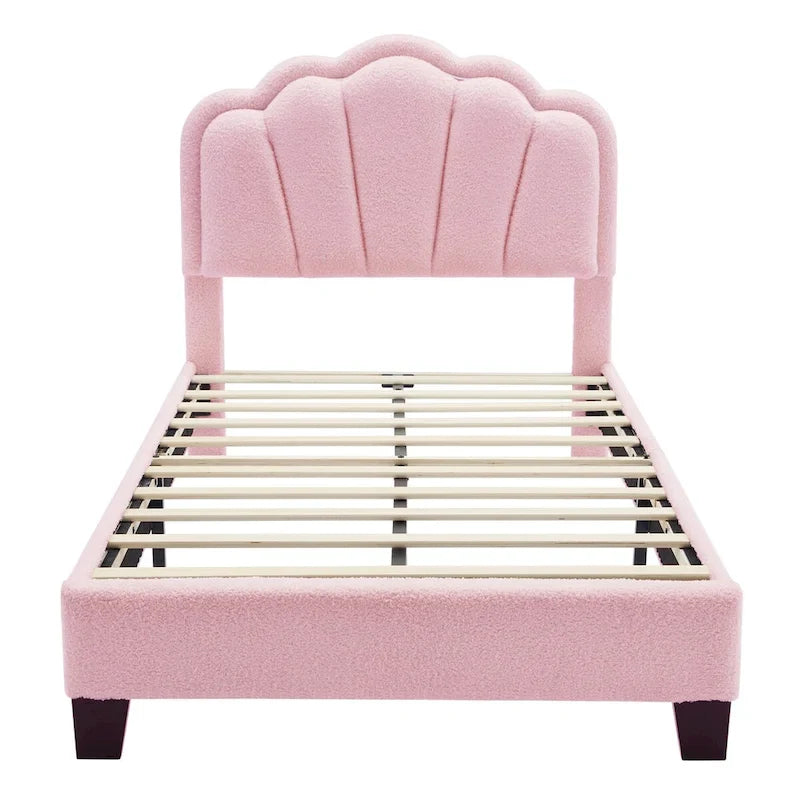 White/Pink Flower-Shaped LED Upholstered Bed with Storage Bench, Full/Twin, 2-Piece Set