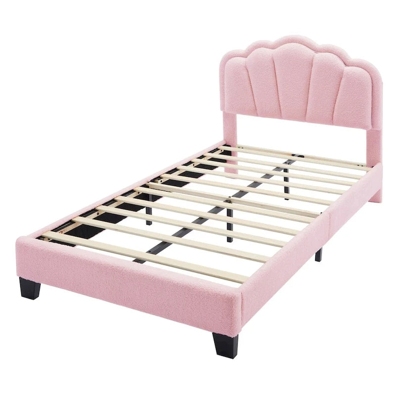 White/Pink Flower-Shaped LED Upholstered Bed with Storage Bench, Full/Twin, 2-Piece Set