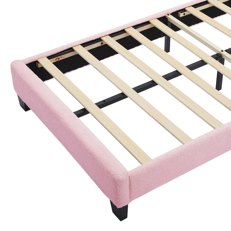 White/Pink Flower-Shaped LED Upholstered Bed with Storage Bench, Full/Twin, 2-Piece Set