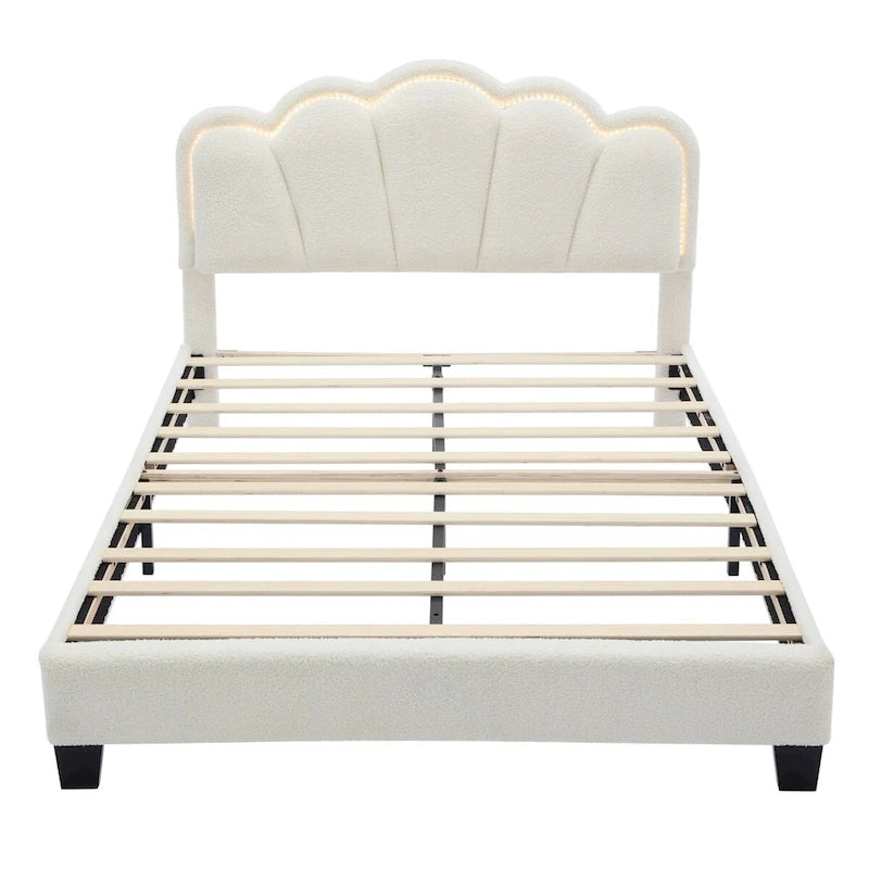 White/Pink Flower-Shaped LED Upholstered Bed with Storage Bench, Full/Twin, 2-Piece Set
