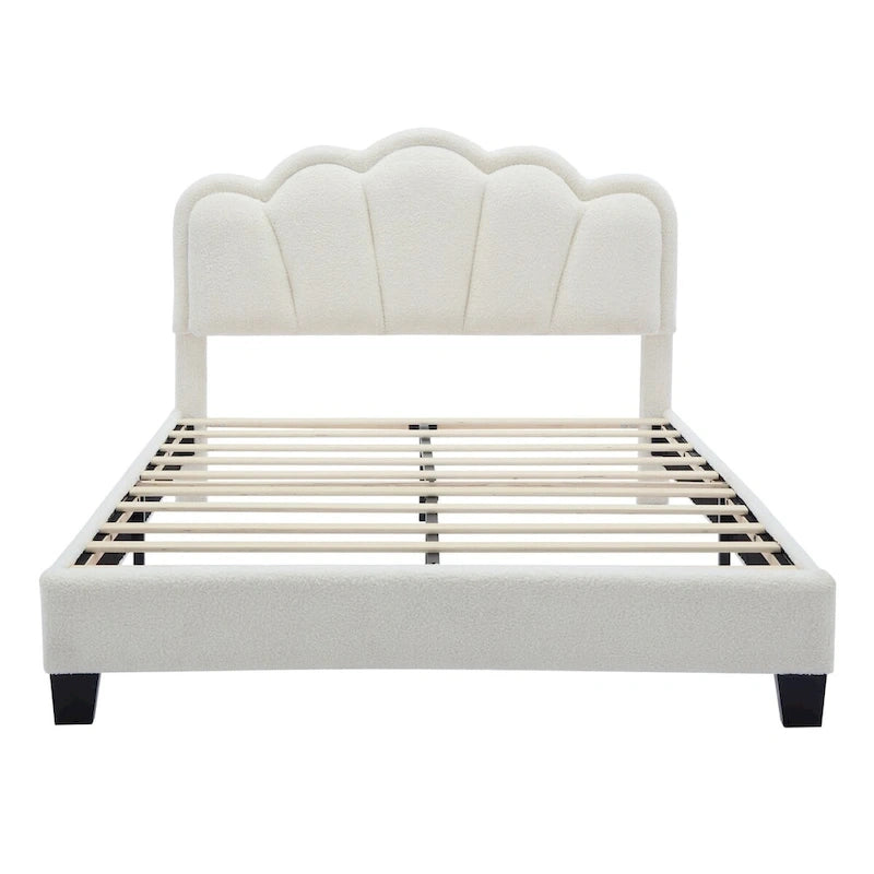 White/Pink Flower-Shaped LED Upholstered Bed with Storage Bench, Full/Twin, 2-Piece Set