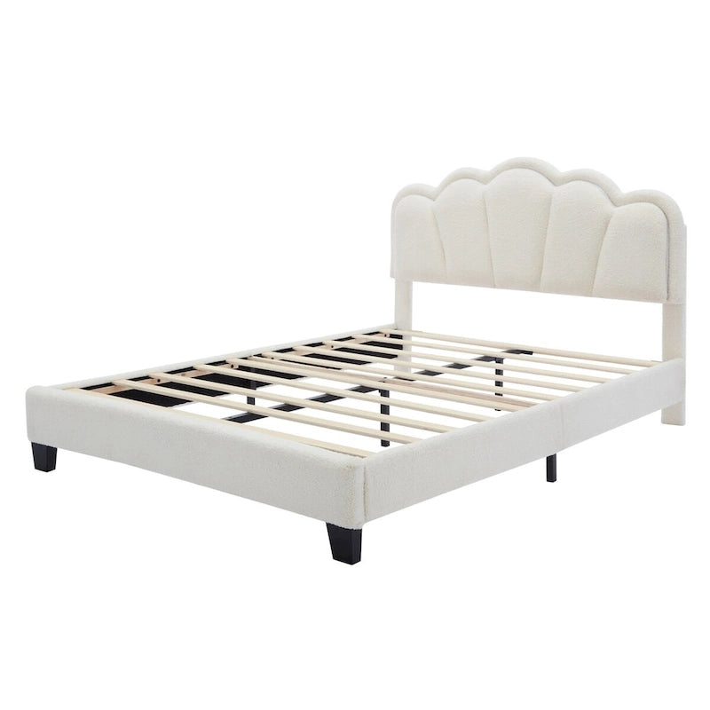 White/Pink Flower-Shaped LED Upholstered Bed with Storage Bench, Full/Twin, 2-Piece Set