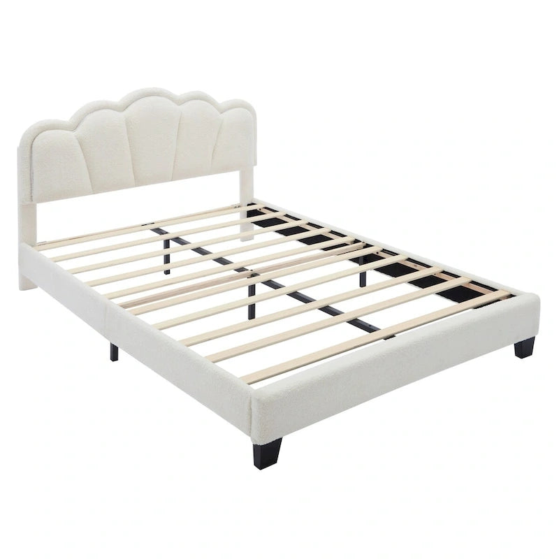 White/Pink Flower-Shaped LED Upholstered Bed with Storage Bench, Full/Twin, 2-Piece Set