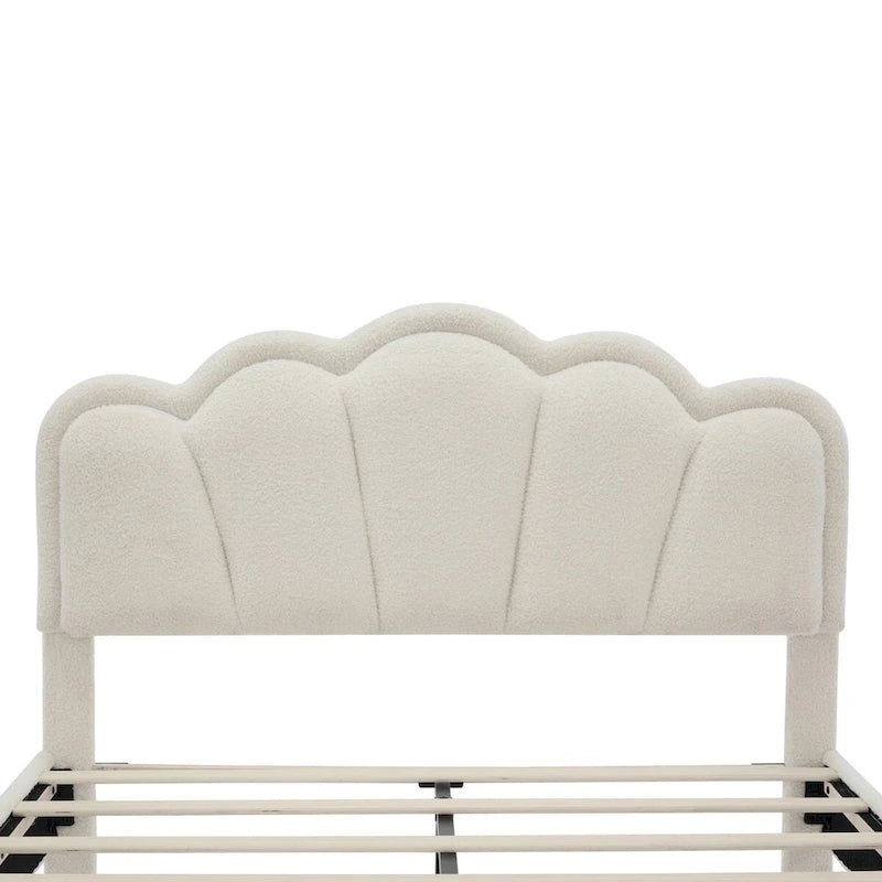 White/Pink Flower-Shaped LED Upholstered Bed with Storage Bench, Full/Twin, 2-Piece Set