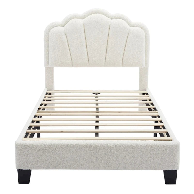 White/Pink Flower-Shaped LED Upholstered Bed with Storage Bench, Full/Twin, 2-Piece Set