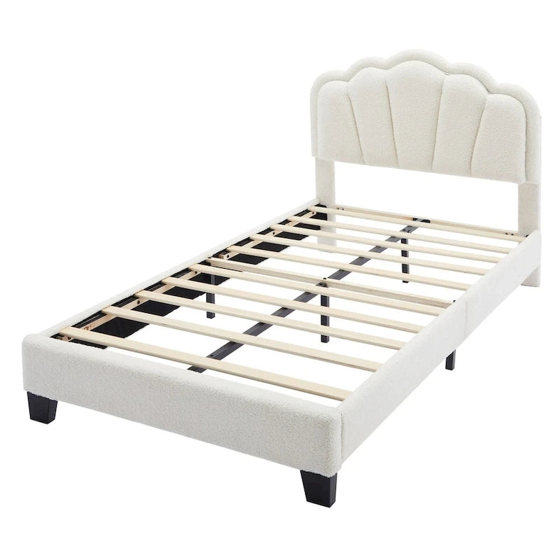 White/Pink Flower-Shaped LED Upholstered Bed with Storage Bench, Full/Twin, 2-Piece Set