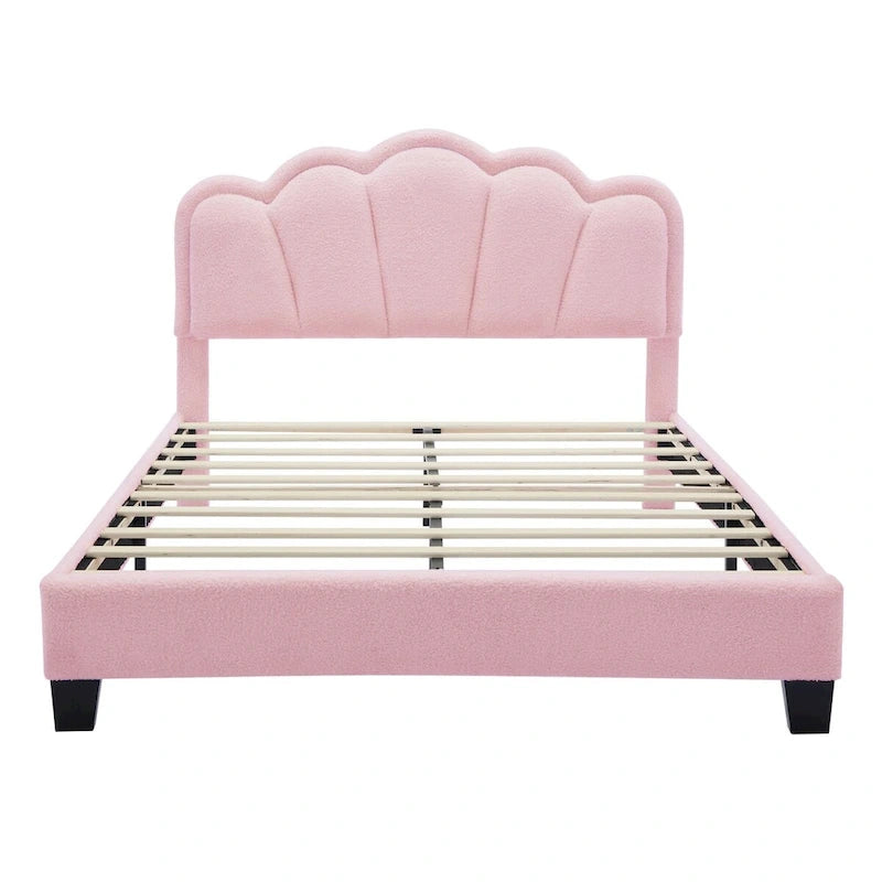 White/Pink Flower-Shaped LED Upholstered Bed with Storage Bench, Full/Twin, 2-Piece Set
