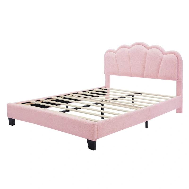 White/Pink Flower-Shaped LED Upholstered Bed with Storage Bench, Full/Twin, 2-Piece Set