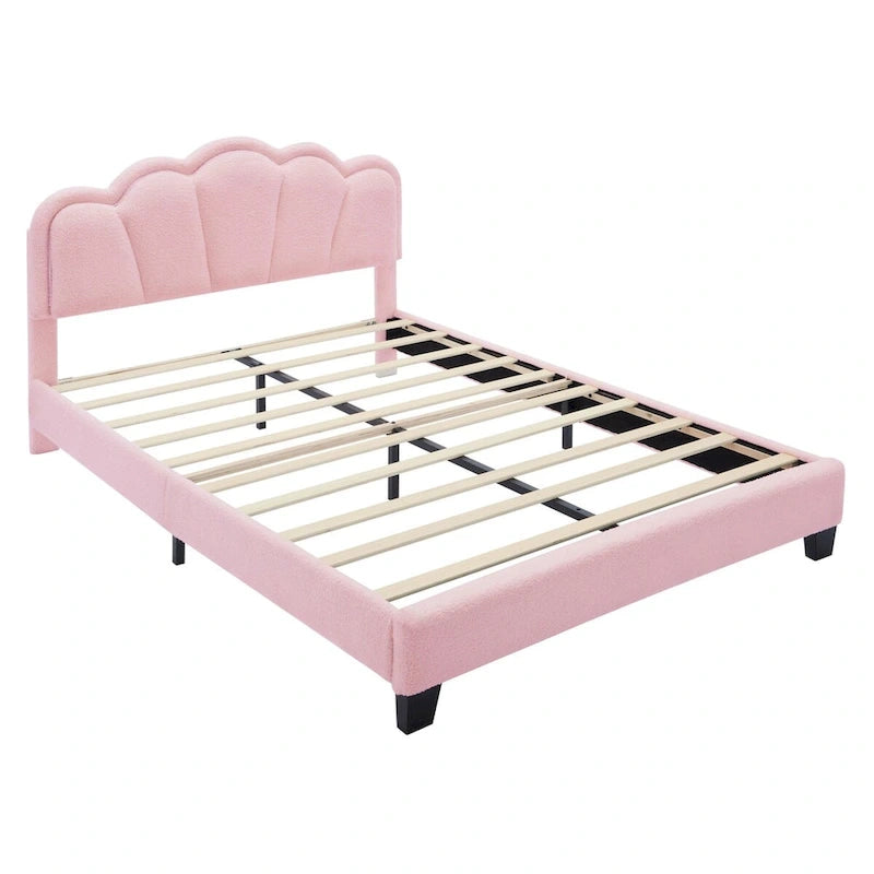 White/Pink Flower-Shaped LED Upholstered Bed with Storage Bench, Full/Twin, 2-Piece Set