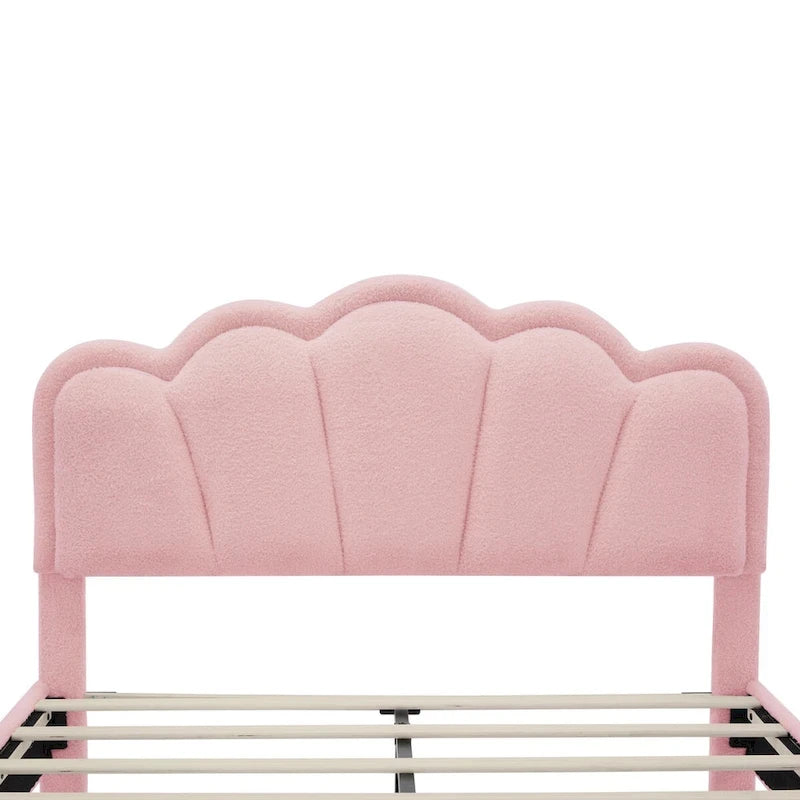 White/Pink Flower-Shaped LED Upholstered Bed with Storage Bench, Full/Twin, 2-Piece Set
