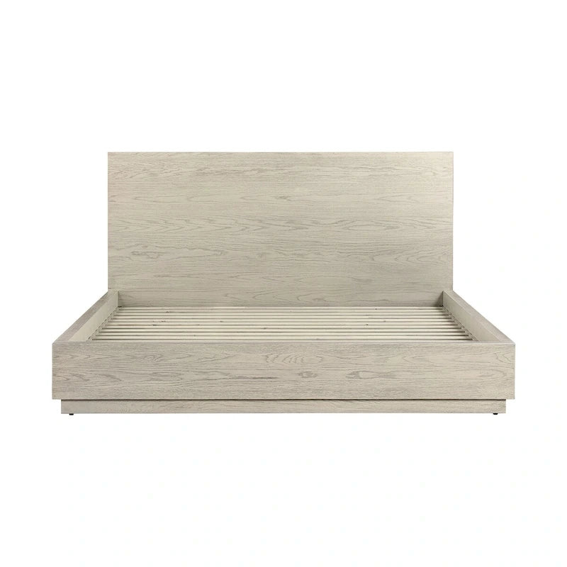 Gray Oak Wood King Platform Bed – Tall Headboard, Low Profile, Sleeps 2