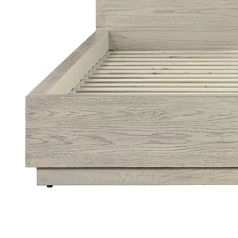 Gray Oak Wood King Platform Bed – Tall Headboard, Low Profile, Sleeps 2